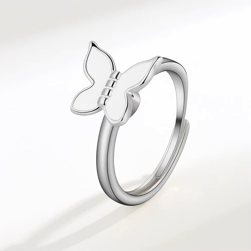 White Butterfly Flower Ring ā Silver & Gold Plated Copper Adjustable Ring