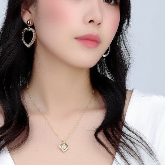 18K Gold Plated Heart & Zircon Pendant Necklace