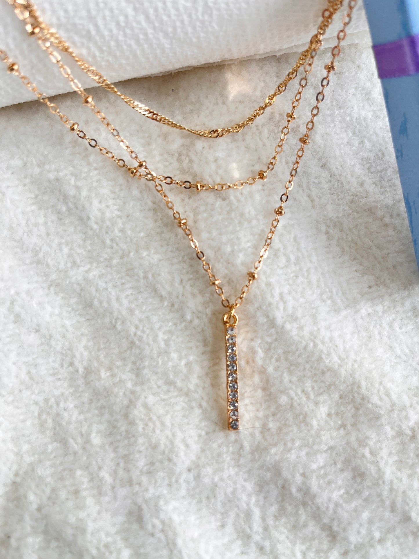 MC27 - Gold Layered Chain & Crystal Bar Necklace