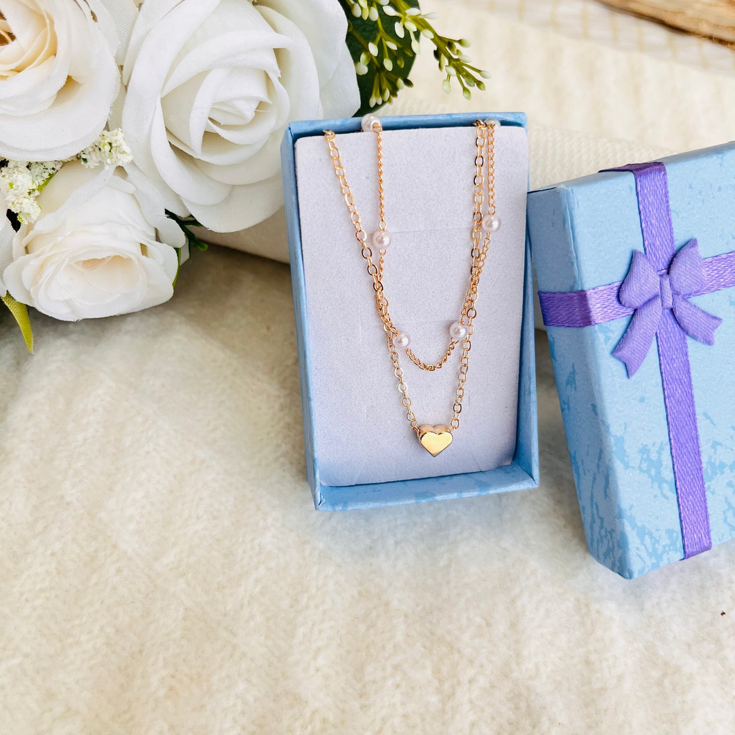 MC14 - Gold Layered Pearl & Heart Necklace