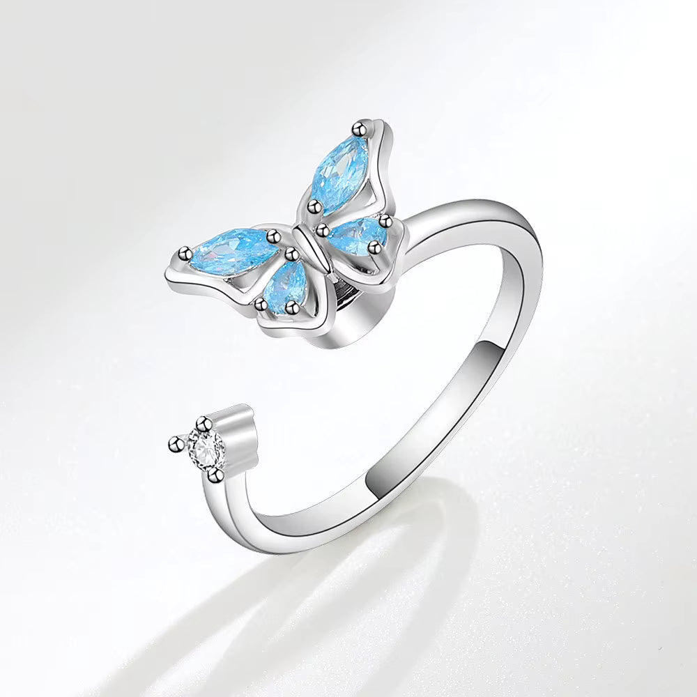 Butterfly Gemstone Ring – Silver & Gold Plated, 4 Colors