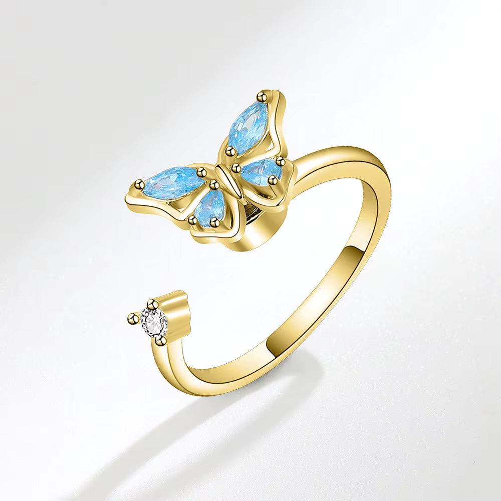 Butterfly Gemstone Ring – Silver & Gold Plated, 4 Colors