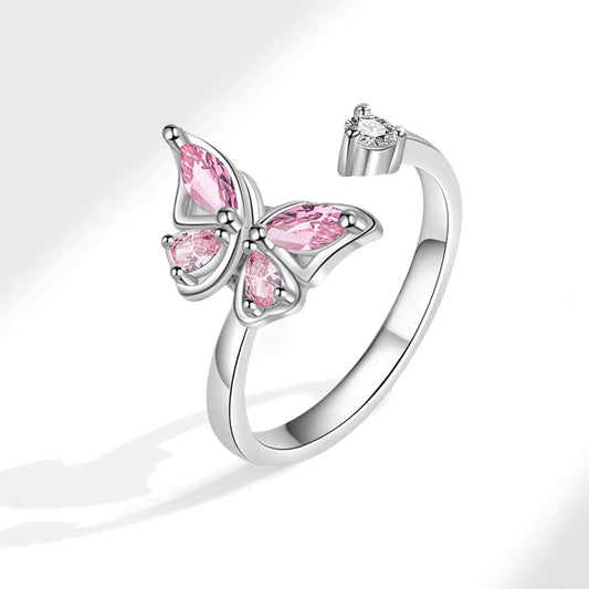 Butterfly Gemstone Ring – Silver & Gold Plated, 4 Colors