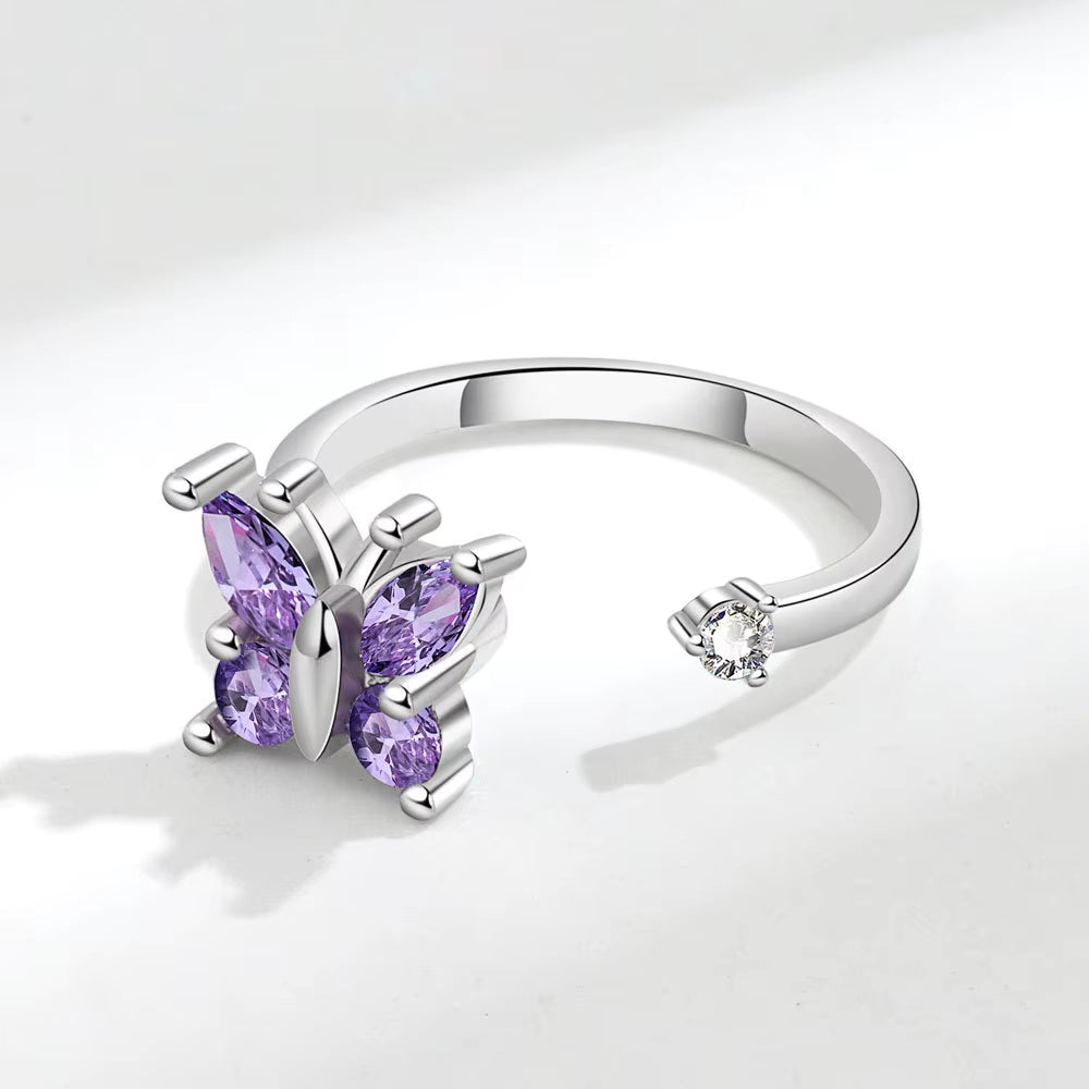 Butterfly Gemstone Ring – Silver & Gold Plated, 4 Colors
