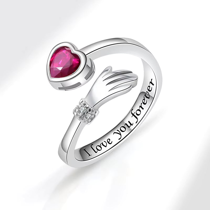 Heart Hand Hug Ring – Engraved "I Love You Forever" Promise Ring - Adjustable RING