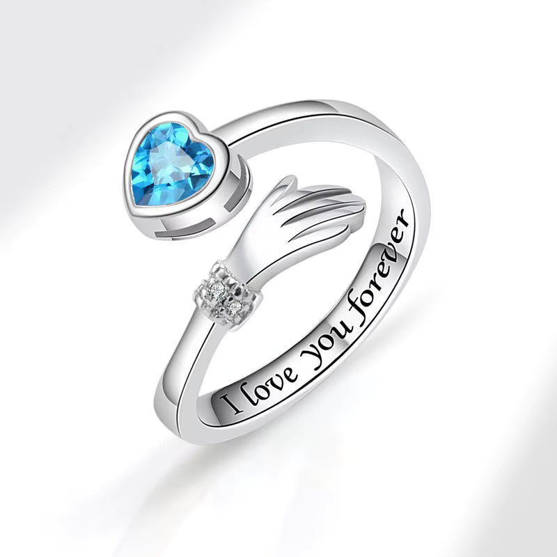 Heart Hand Hug Ring – Engraved "I Love You Forever" Promise Ring - Adjustable RING