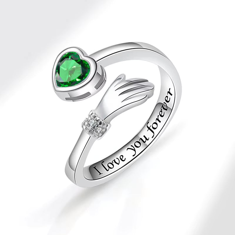 Heart Hand Hug Ring – Engraved "I Love You Forever" Promise Ring - Adjustable RING