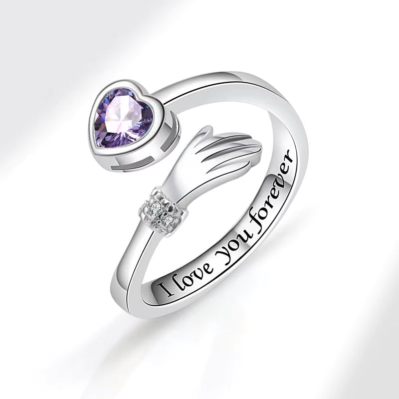 Heart Hand Hug Ring – Engraved "I Love You Forever" Promise Ring - Adjustable RING