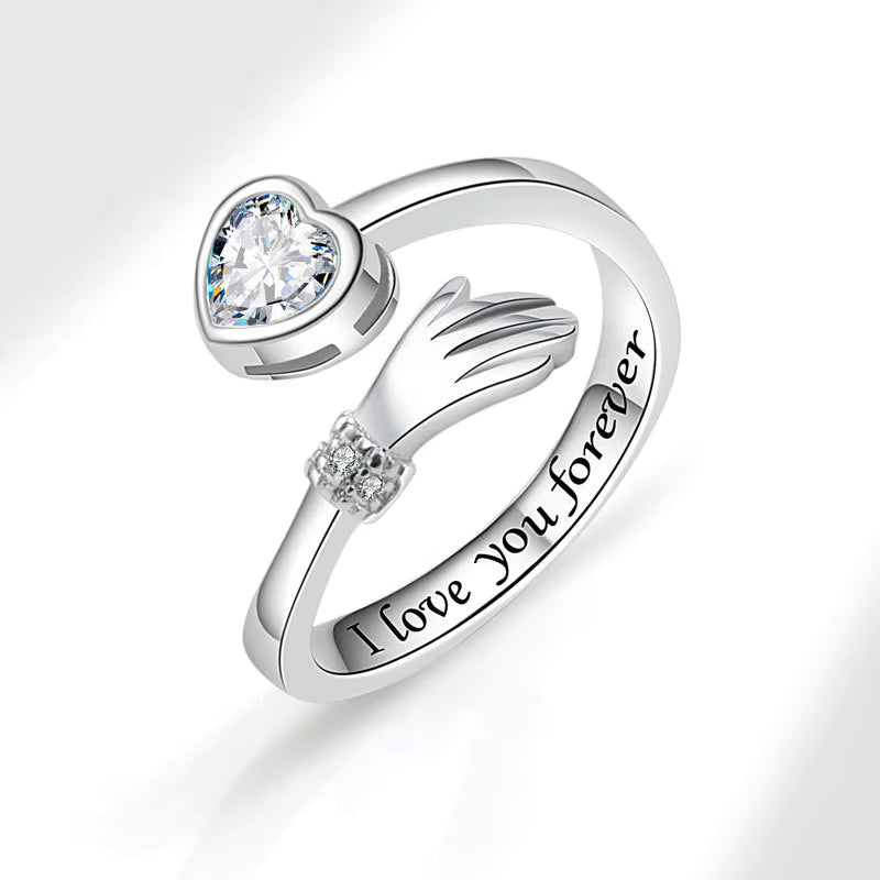 Heart Hand Hug Ring – Engraved "I Love You Forever" Promise Ring - Adjustable RING
