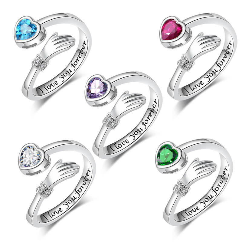 Heart Hand Hug Ring – Engraved "I Love You Forever" Promise Ring - Adjustable RING