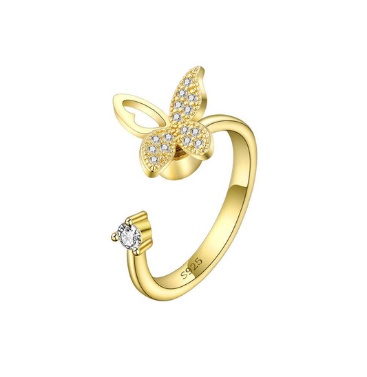 Pavé Crystal Butterfly Ring – Silver & Gold Plated Adjustable Ring