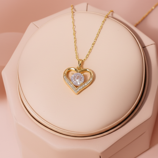 18K Gold Plated Heart & Zircon Pendant Necklace