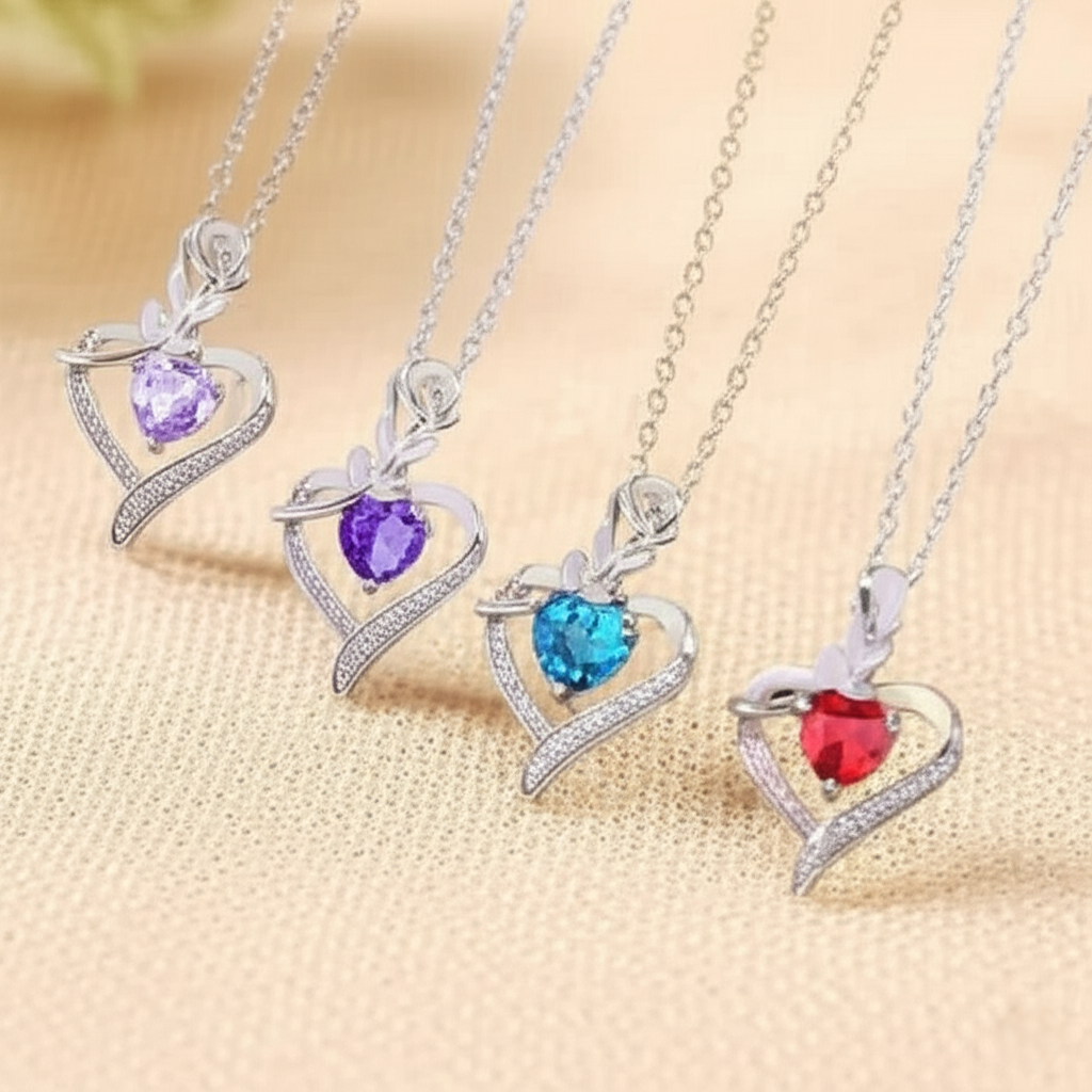 Heart Rose Crystal Pendant Necklace for Women - 5 color option | Romantic Gift for Her, Anniversary, Birthday, Valentine's