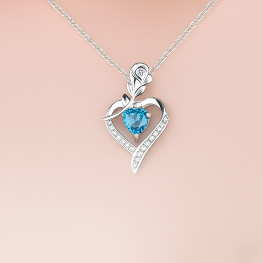 Heart Rose Crystal Pendant Necklace for Women - 5 color option | Romantic Gift for Her, Anniversary, Birthday, Valentine's