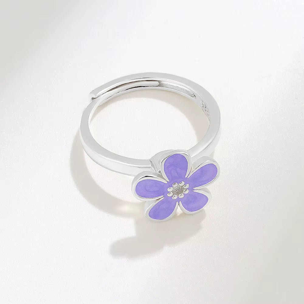 Enamel Flower Ring – Silver & Gold Plated Adjustable Ring