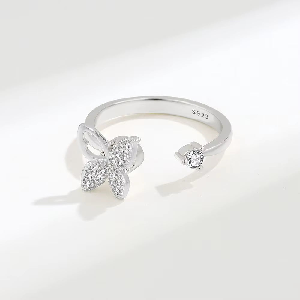 Pavé Crystal Butterfly Ring – Silver & Gold Plated Adjustable Ring