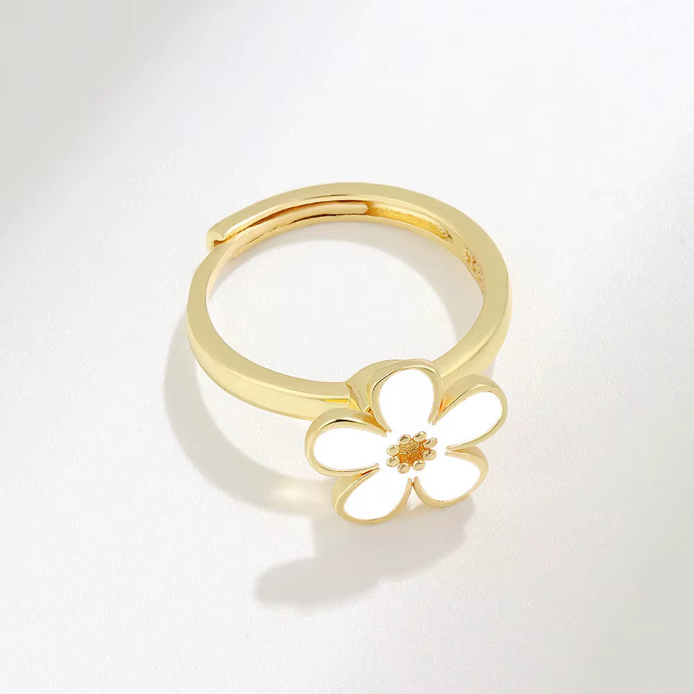 Enamel Flower Ring – Silver & Gold Plated Adjustable Ring