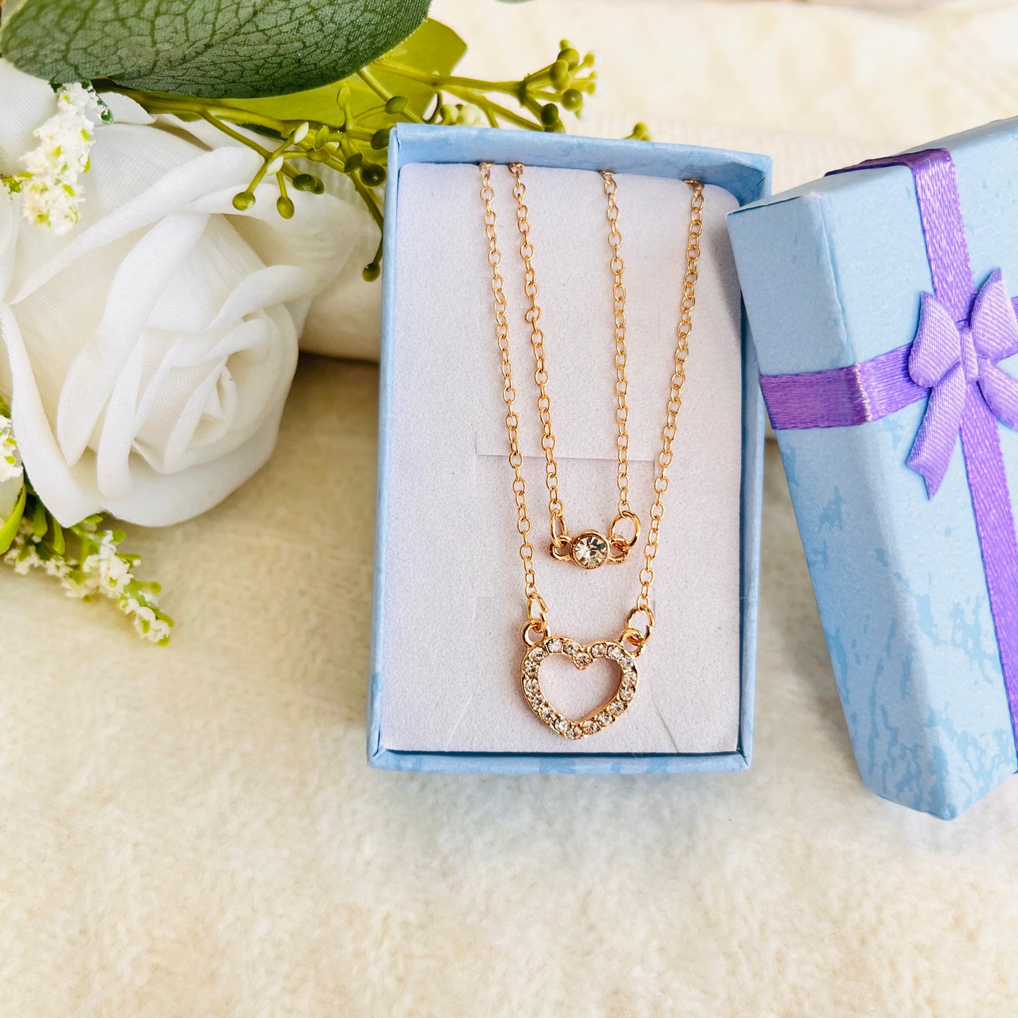 MC6 - Minimalist Heart Charm & Diamond Dot Necklace