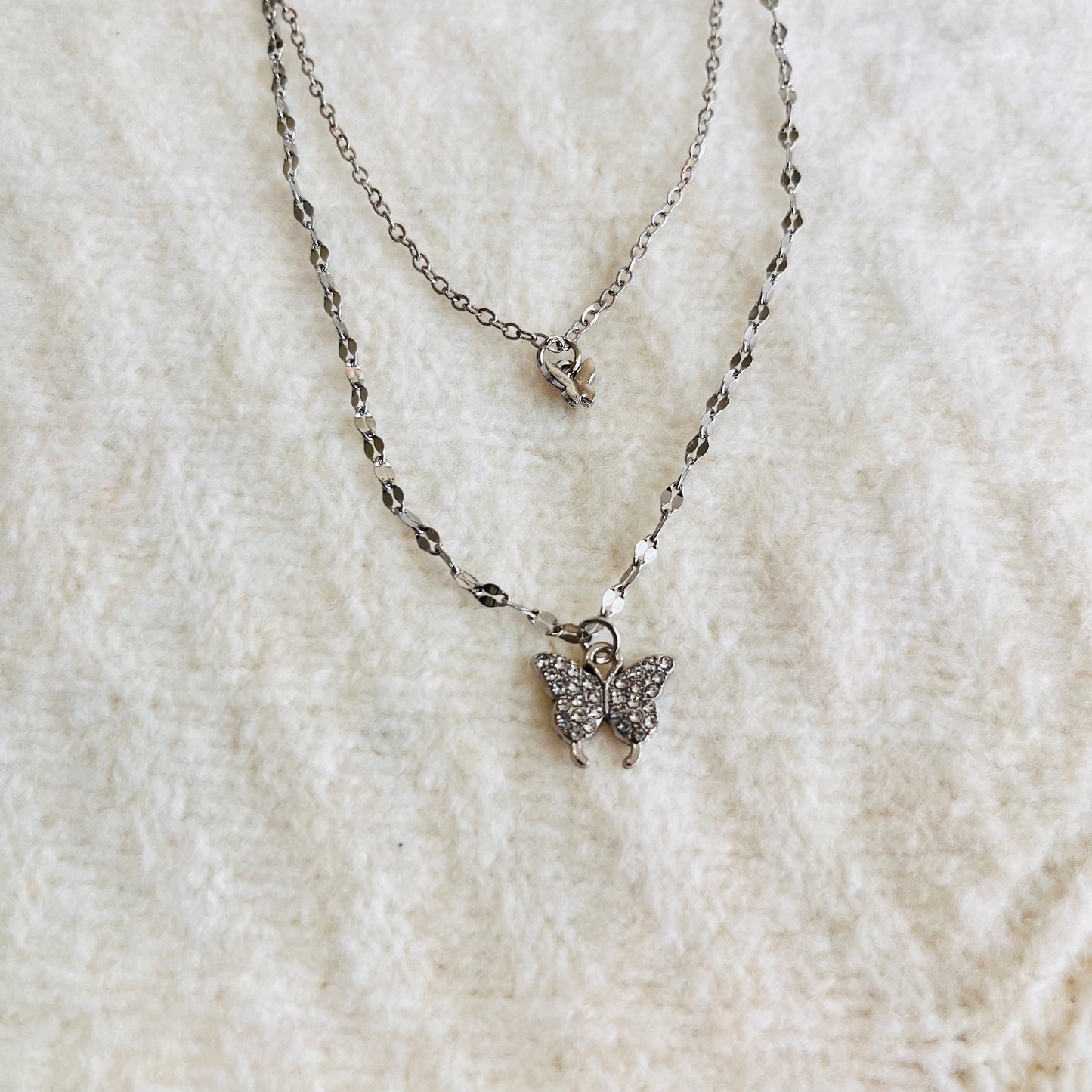 MC22 - Elegant Silver Butterfly Duo Necklace