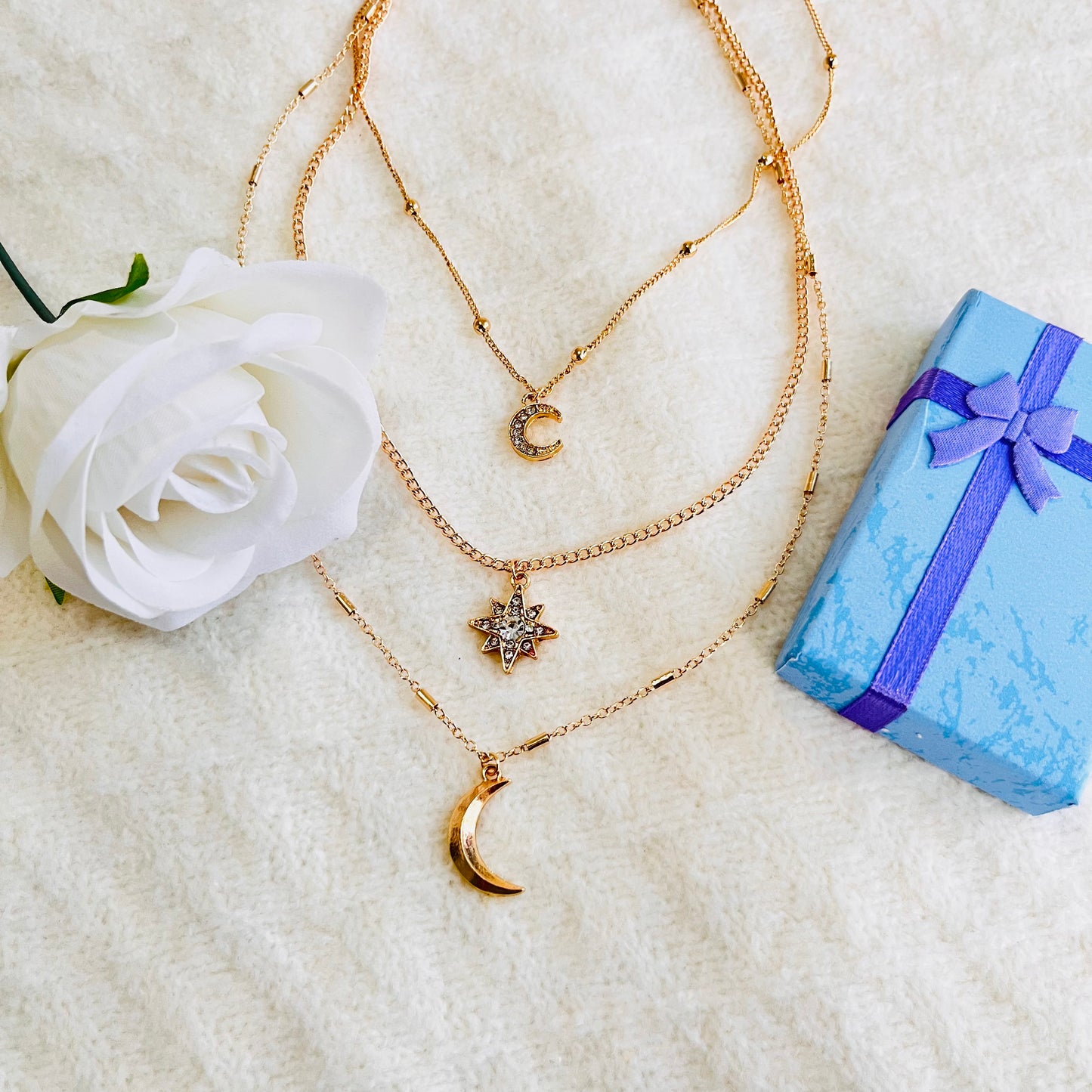 MC13 - Gold Multi-Layered Celestial Moon & Star Necklace