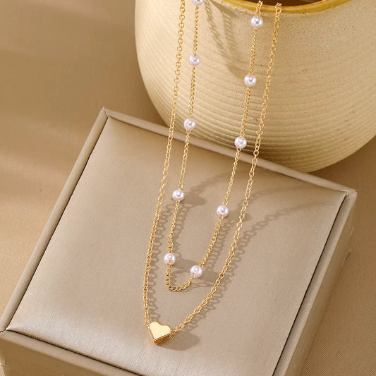 MC14 - Gold Layered Pearl & Heart Necklace