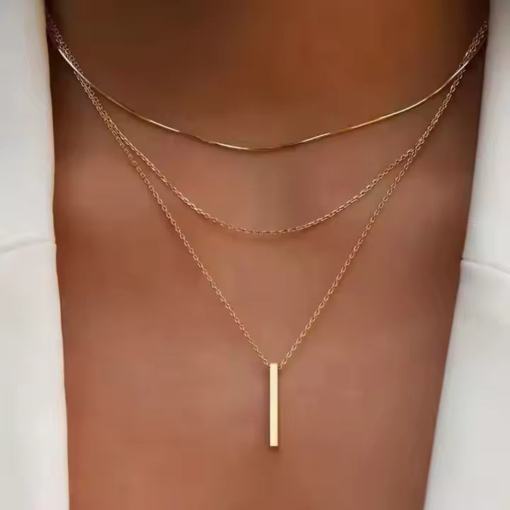 MC18 - Minimalist Gold Triple Layer Bar Necklace