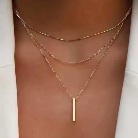 MC18 - Minimalist Gold Triple Layer Bar Necklace