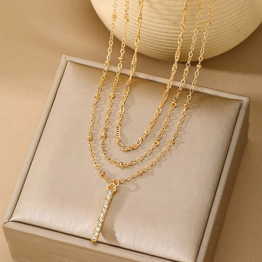 MC27 - Gold Layered Chain & Crystal Bar Necklace