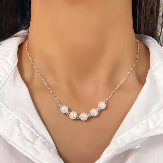 MC28 - Elegant Beaded Pearl & Silver Necklace