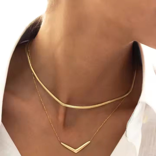 MC3 - Modern Gold Layered V Necklace Set