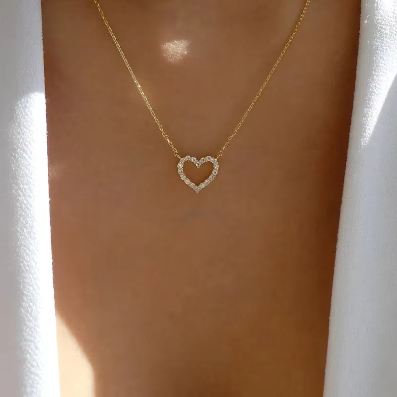 MC7 - Gold Tone Zircon Heart Necklace
